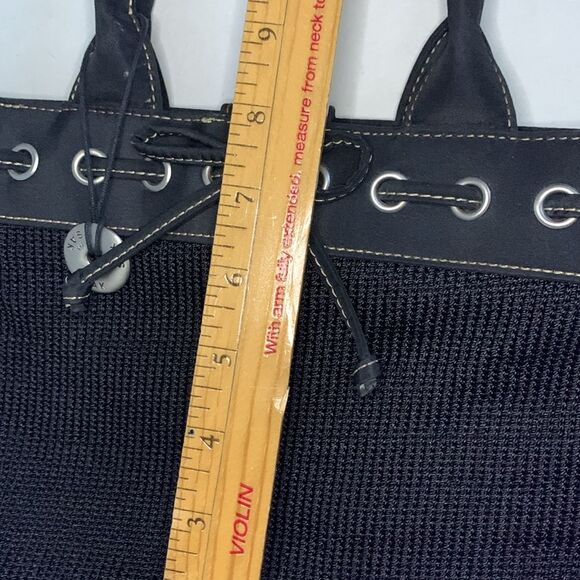 The Sak Black Open Crochet Mesh Eyelet Drawstring Dual Handle Satchel Bag - Picture 9 of 10